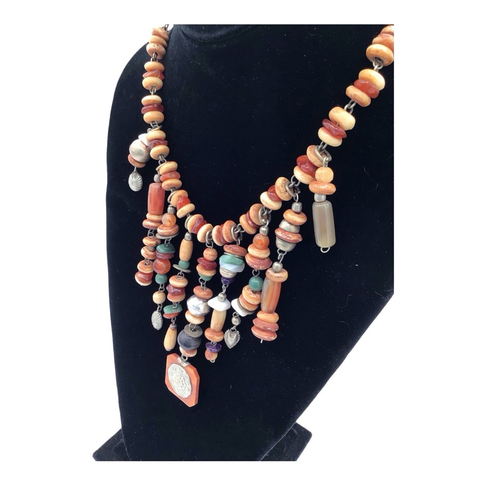 Multi-Colored Resin Dangle Earthtones Beaded Neck… - image 3